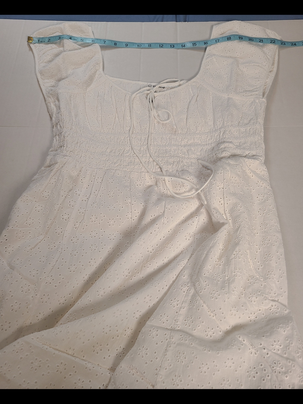 The Drop Melody Cap Sleeve Womens White Eyelet Midi Tie Front Dress  NWT Medium - Picture 7 of 11